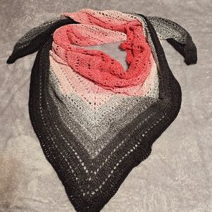 Crochet Shawl Pink and Black Handmade Ready To Ship Romantic Wrap